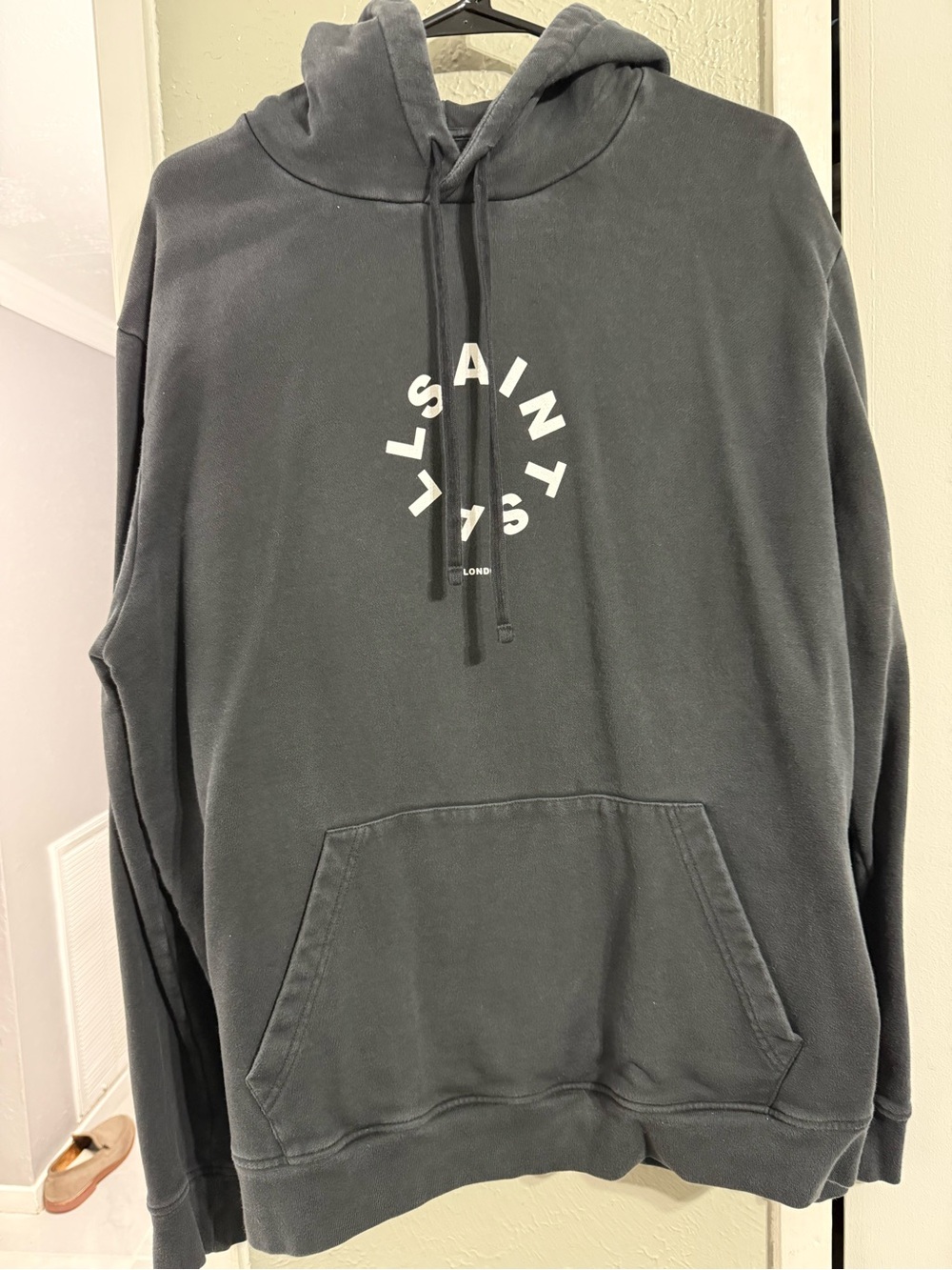 All Saints Black Crewneck Hoodie with White Circular Logo